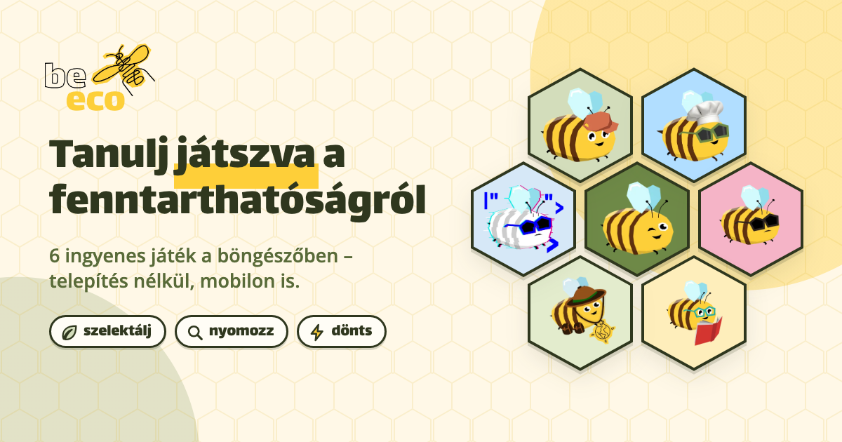 Megosztási előkép: a hat játék méhecskéi egy méhsejtben